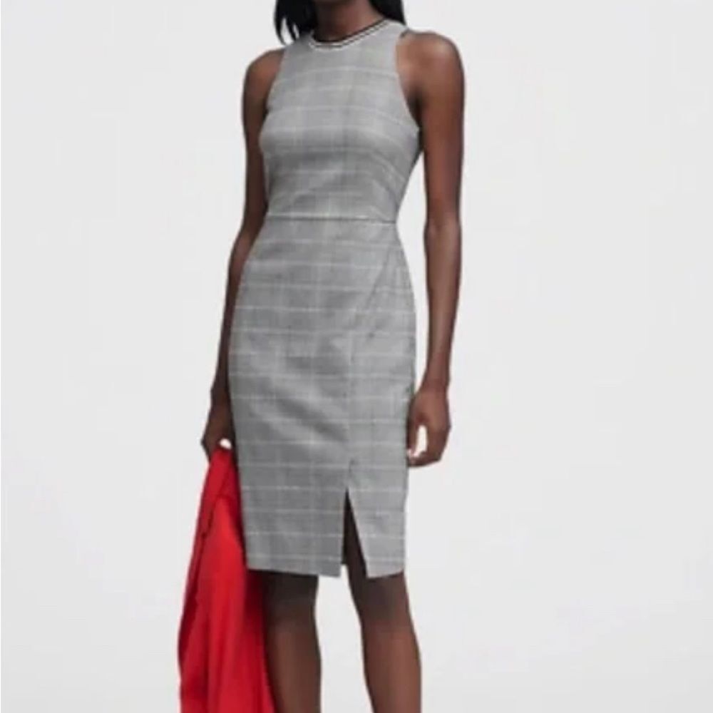 Banana Republic Plaid Bi-Stretch Racer-Neck Sheath Dress size 6P